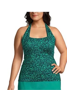 Lands' End Plus Size Square Neck Halter Tankini Swimsuit Top and shorts
